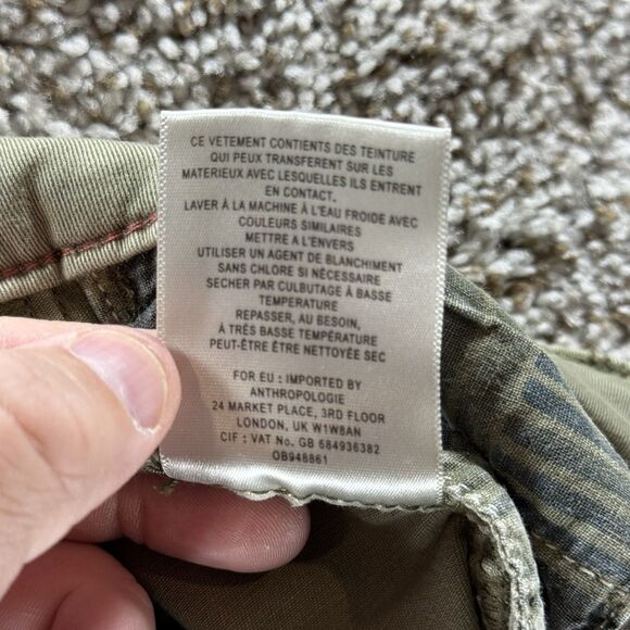 Anthropologie Chino Pants Women Size 0 Green Military Style Wide Leg Cotton Prep - Picture 10 of 11
